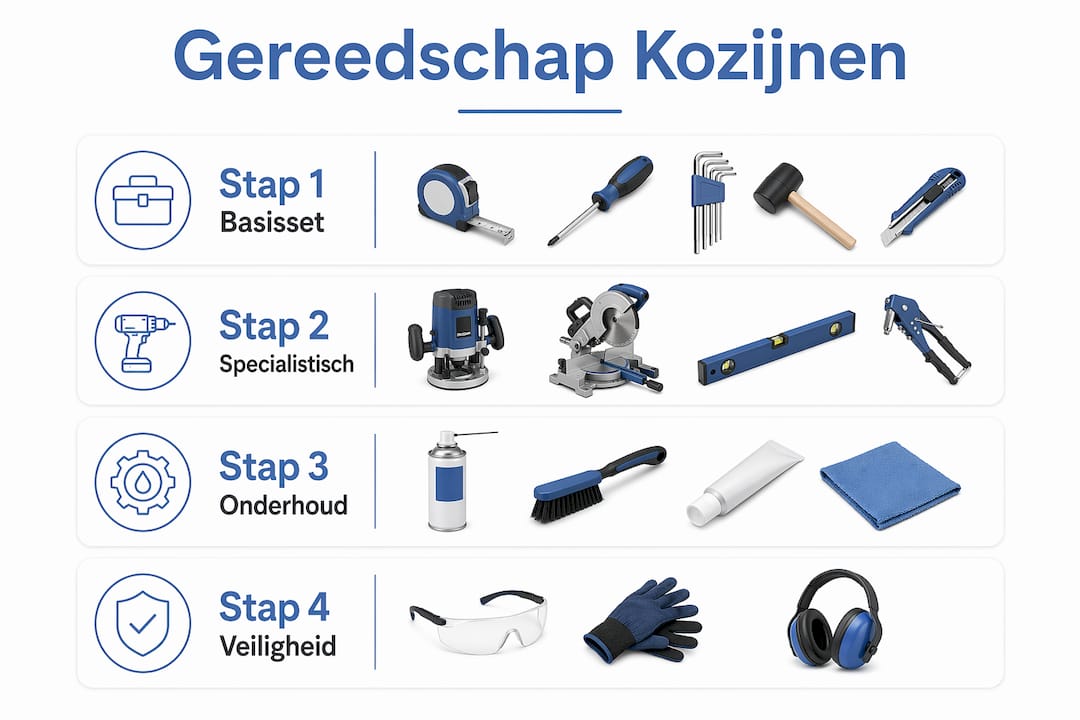 Stapsgewijze infographic: welk gereedschap heb je nodig voor het plaatsen of vervangen van kozijnen?