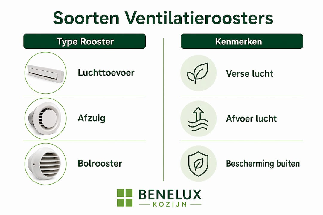 Infographic: overzicht van verschillende soorten ventilatieroosters