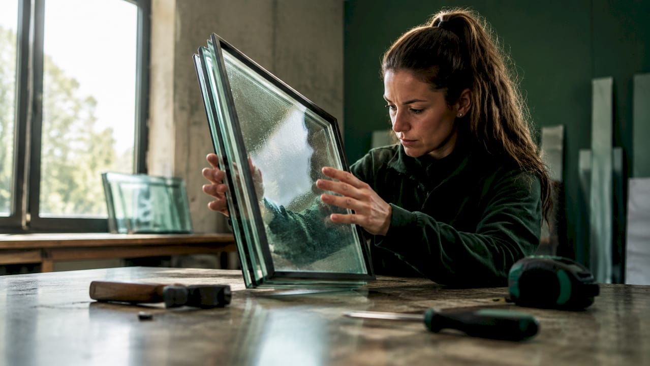 Vrouw neemt zelf de proef op de som met inbraakwerend glas
