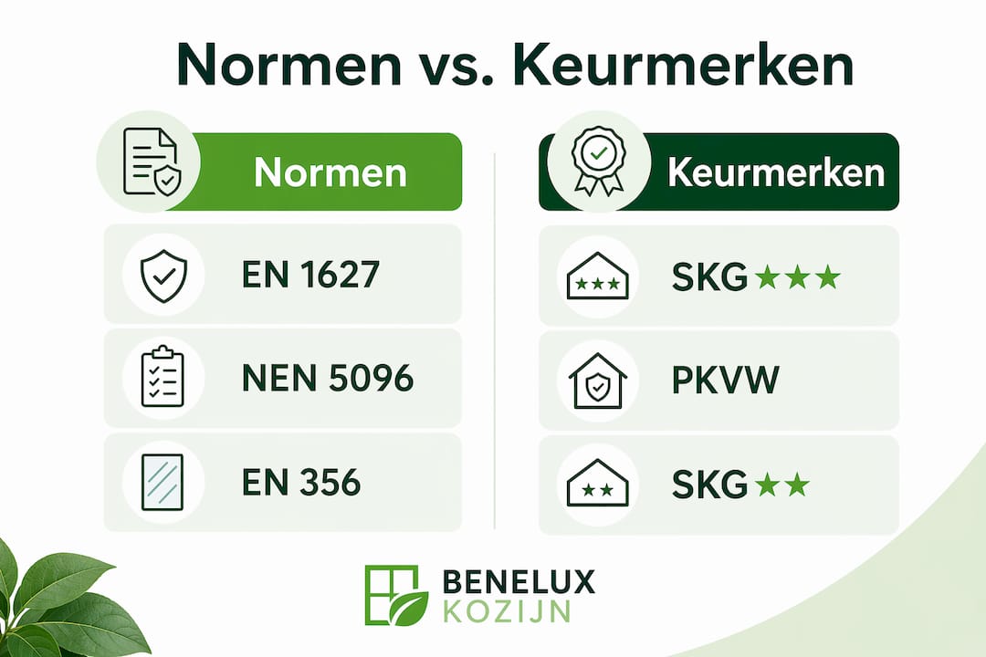 Overzichtelijke infographic zet de verschillende inbraakwerendheidsnormen en -keurmerken naast elkaar