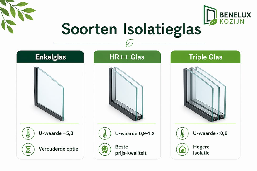 Overzicht van de verschillende soorten isolatieglas en hun U-waardes in één handige infographic