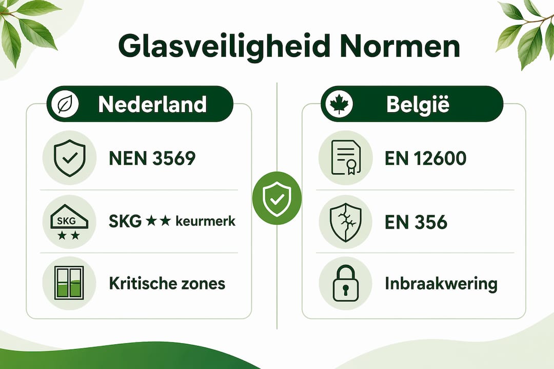 Infographic: een overzicht van de verschillen tussen de glasveiligheidsnormen in Nederland en België