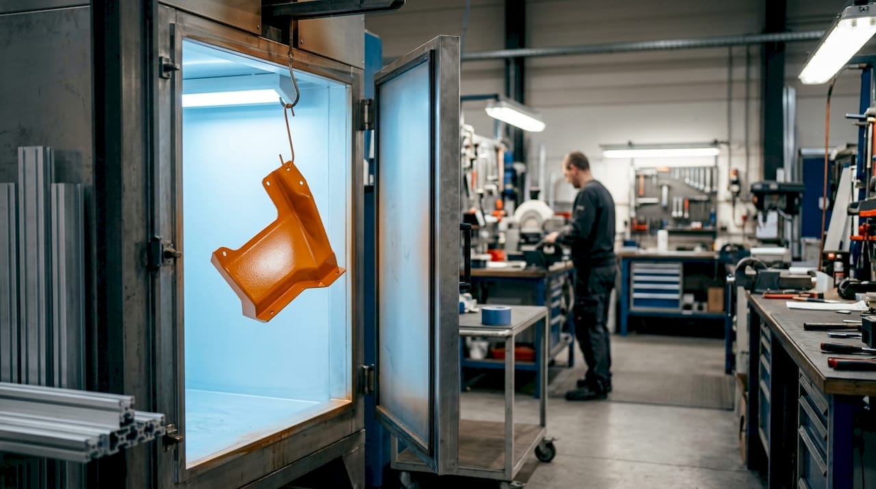 Uitharden van poedercoating op metaal in de oven