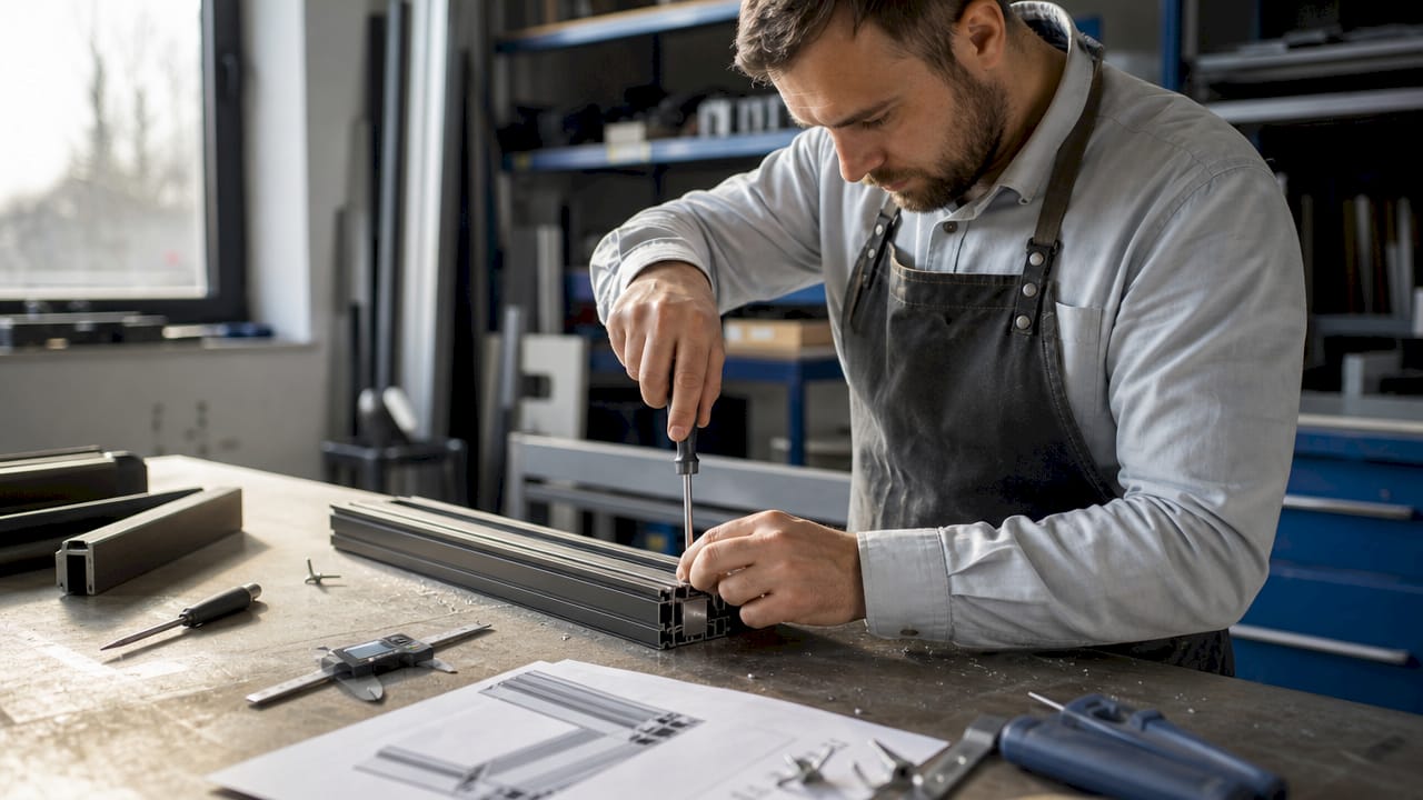 Vakman monteert aluminium kozijn met steellook profielen