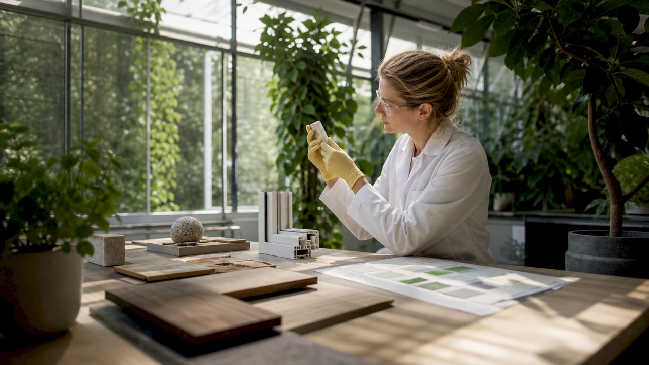 Een laborant controleert de kleurechtheid van materialen in het lab.