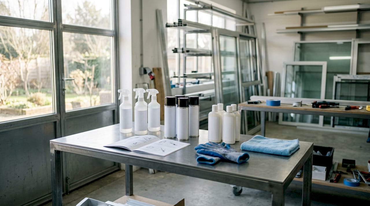 Detailopname van onderhoudsproducten voor aluminium kozijnen