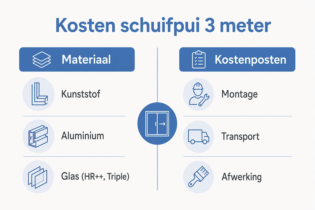 Overzichtelijke infographic met een vergelijking van materialen en kosten voor schuifdeuren