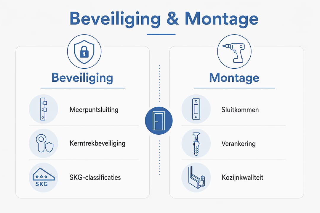 Infographic waarin de beveiliging en montage met elkaar worden vergeleken