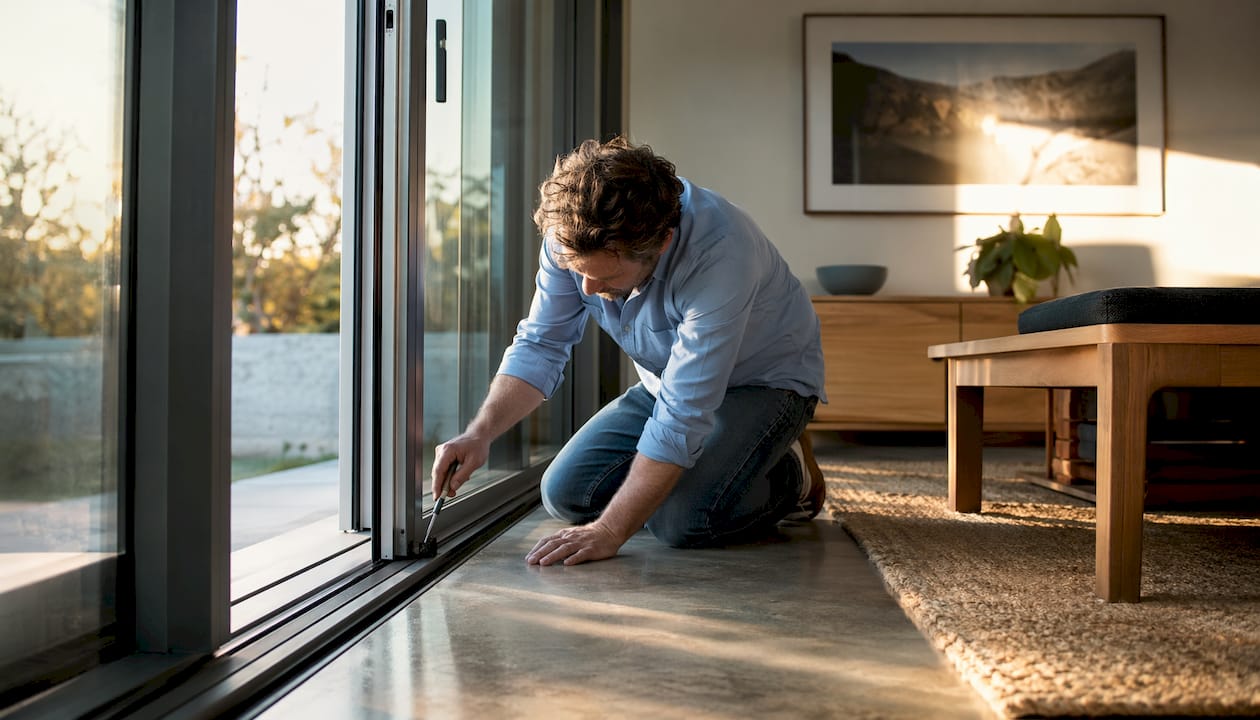 Gedetailleerde close-up van de isolatie bij een aluminium schuifdeur