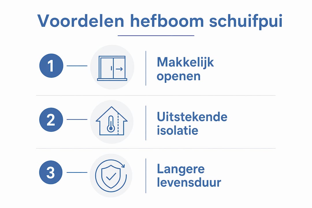 Infographic: de pluspunten van een hefboom-schuifpui op een rij