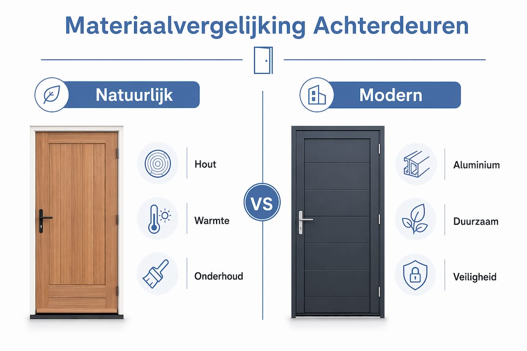 Overzichtelijke infographic: de verschillen tussen traditionele en moderne materialen voor achterdeuren