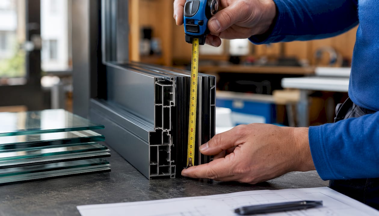 Detailopname van het aluminium schuifdeurprofiel en het glas