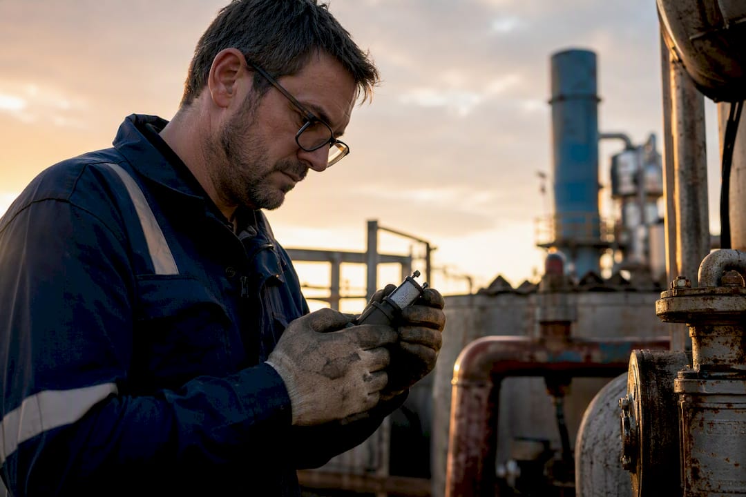 Technician replacing filter on humidity sensor in industrial field