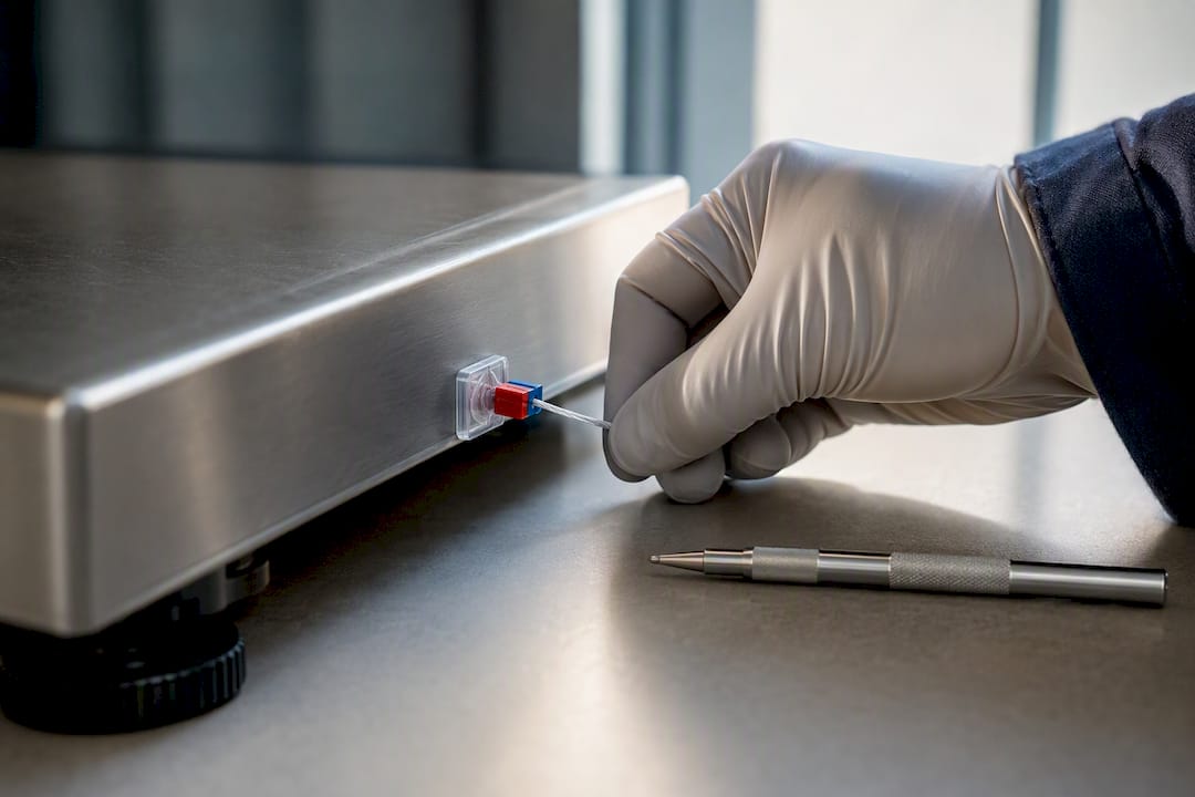 Verification seal applied to scale platform