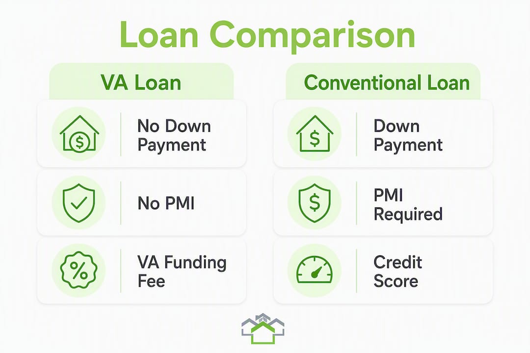 Infographic comparing VA loans and conventional loans