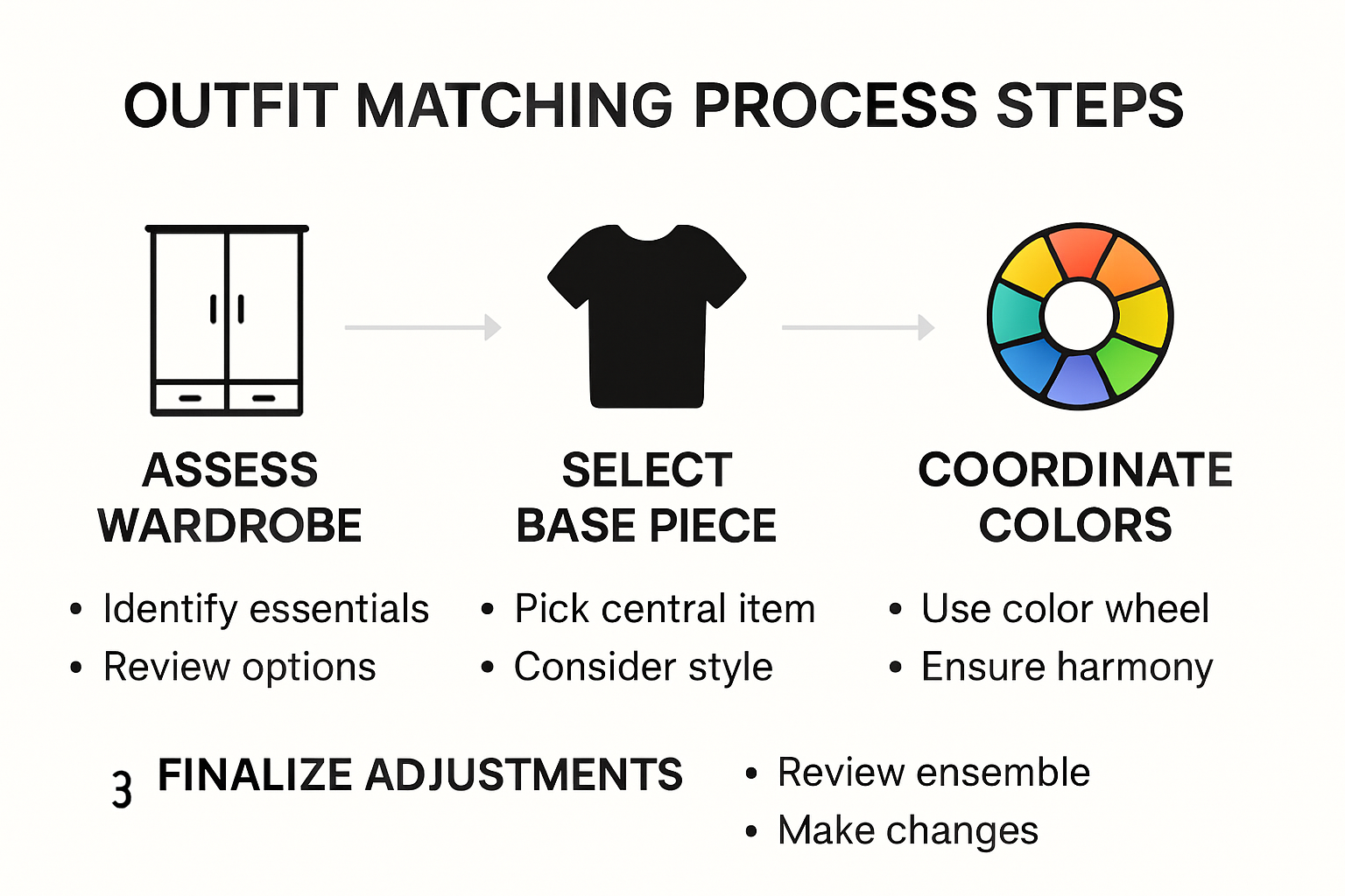 Infographic showing key steps in outfit matching process
