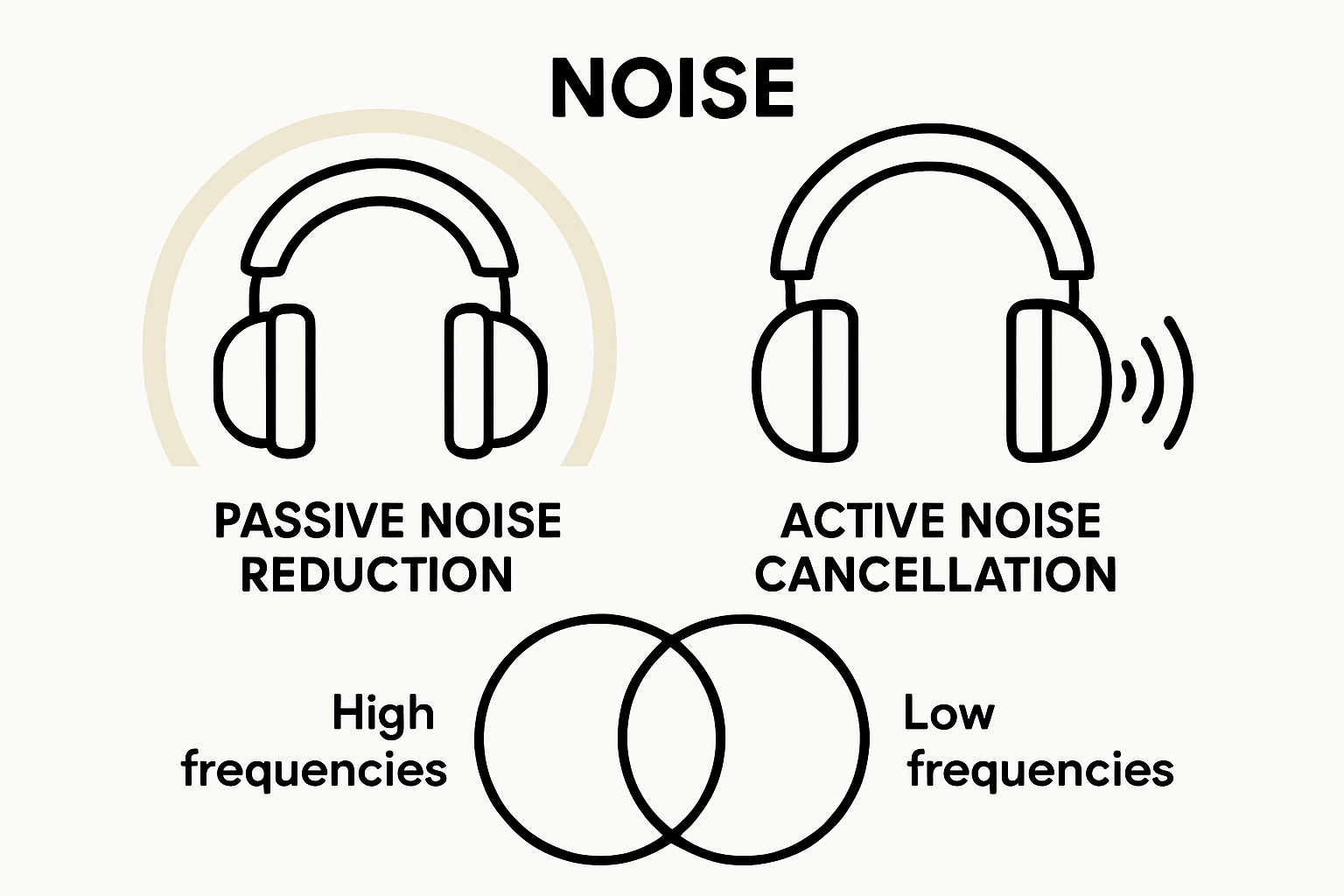 Infographic comparing passive vs active noise-cancelling