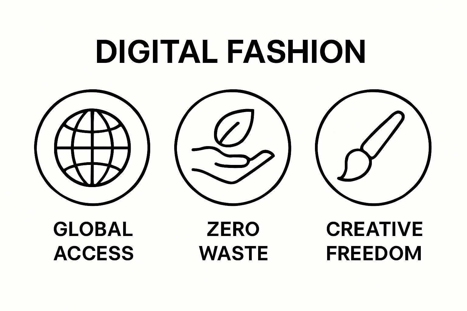 Infographic comparing access, sustainability, and creativity in digital fashion