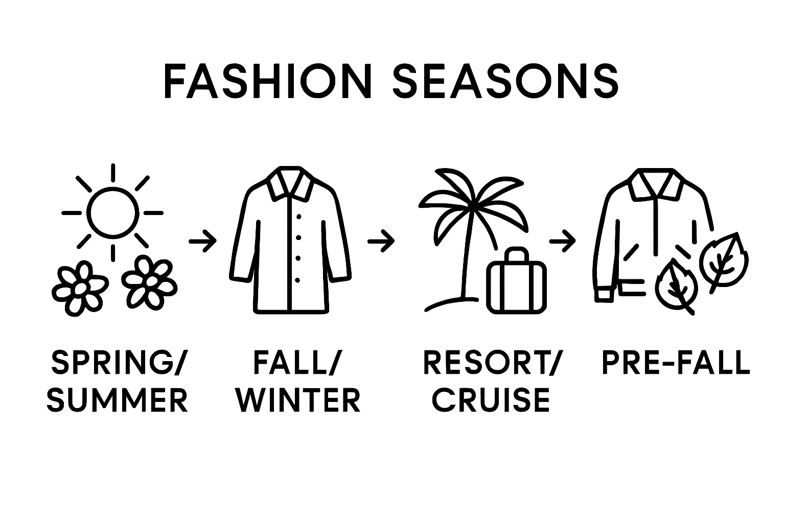 Infographic of four fashion seasons: spring/summer, fall/winter, resort, pre-fall