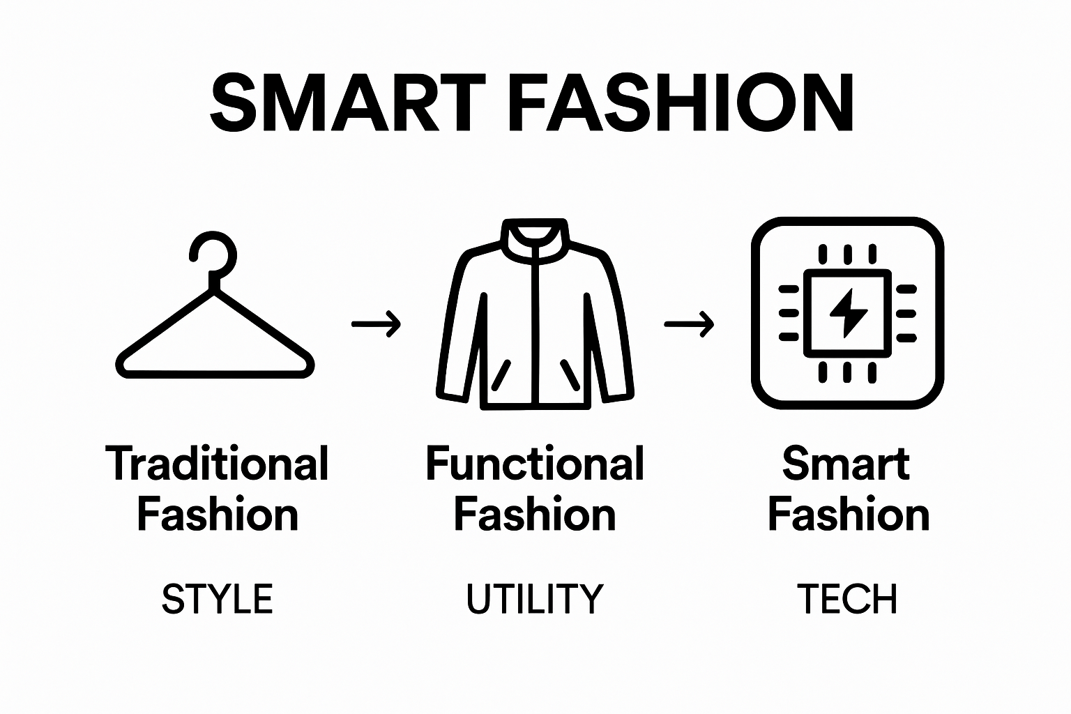 Simple infographic comparing traditional, functional, and smart fashion at-a-glance.
