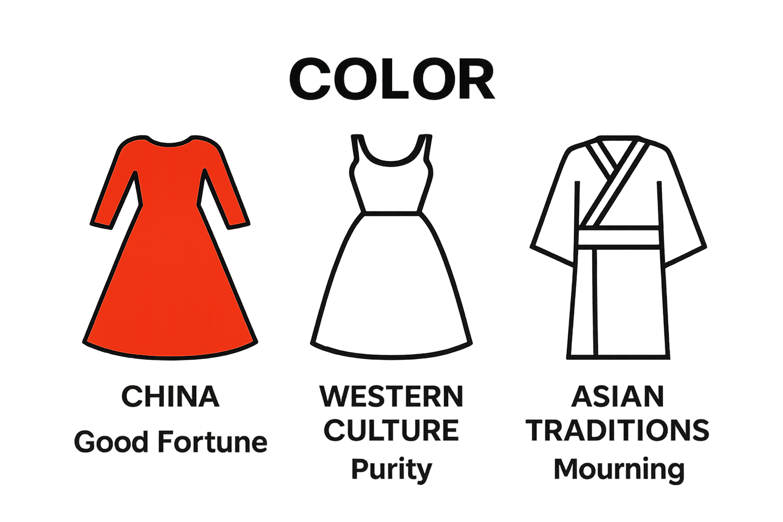 Infographic comparing color symbolism in weddings and funerals across cultures