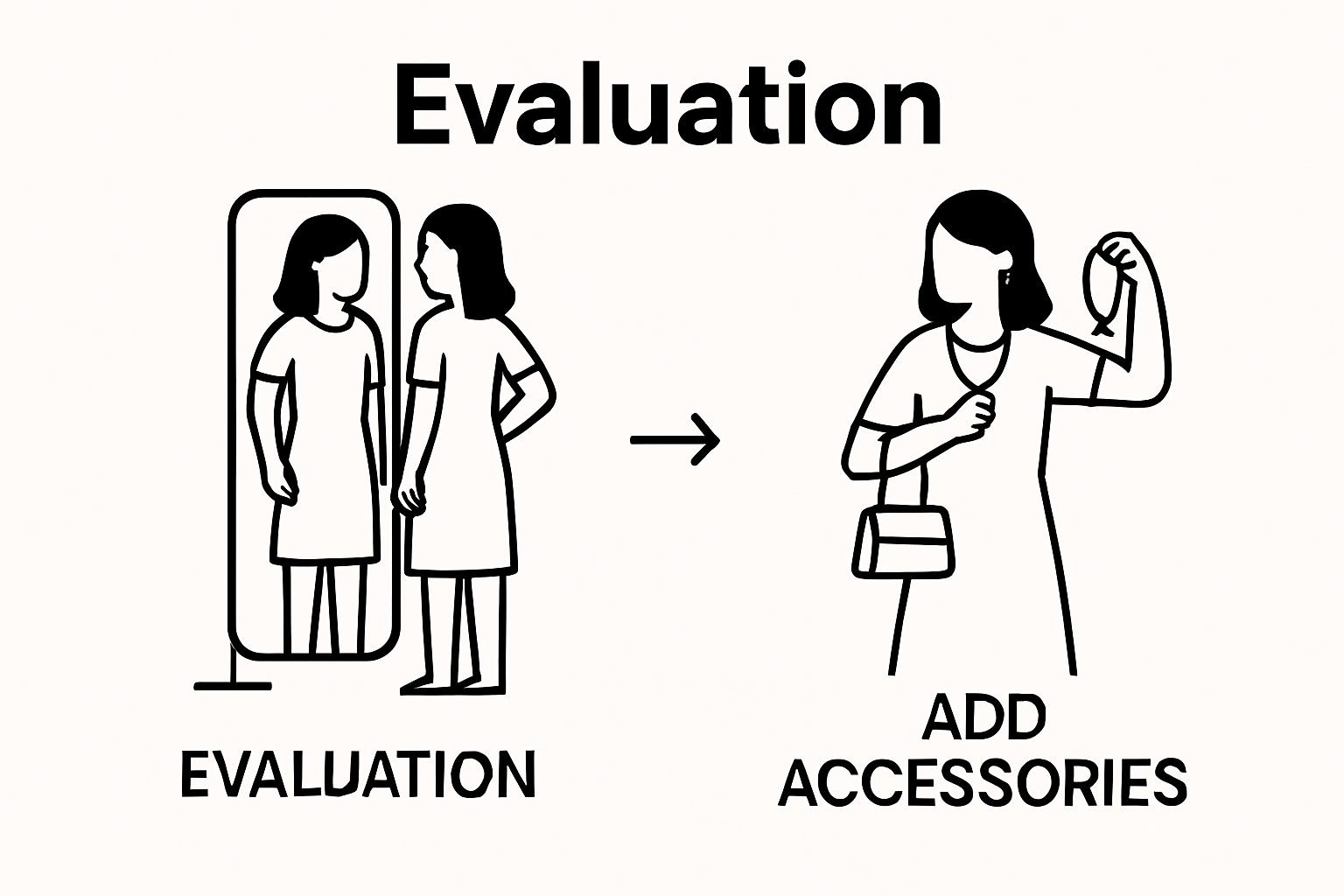 Visual guide: assess outfit, add accessories step-by-step