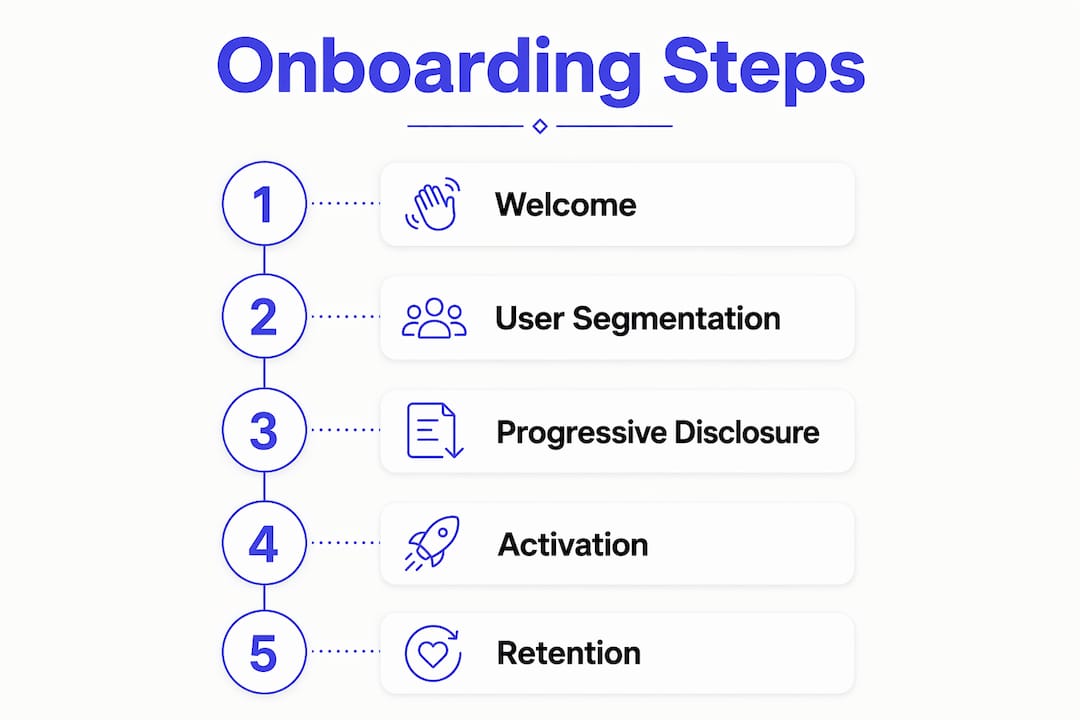 Infographic illustrating main web app onboarding steps