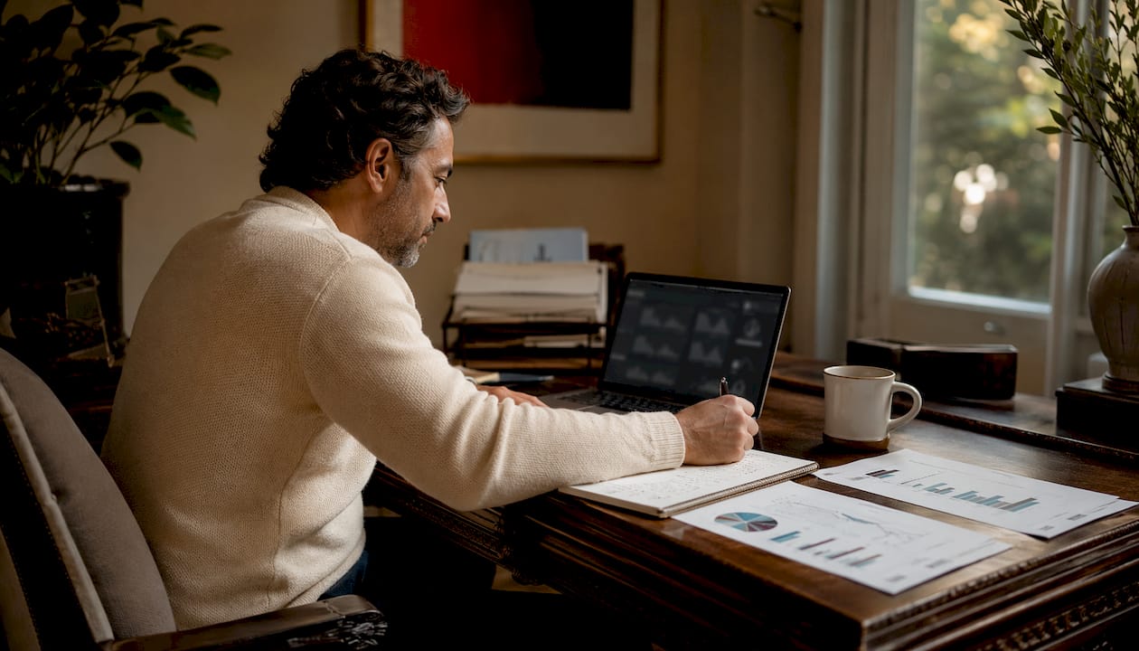 Entrepreneur optimizing Google Business Profile on laptop