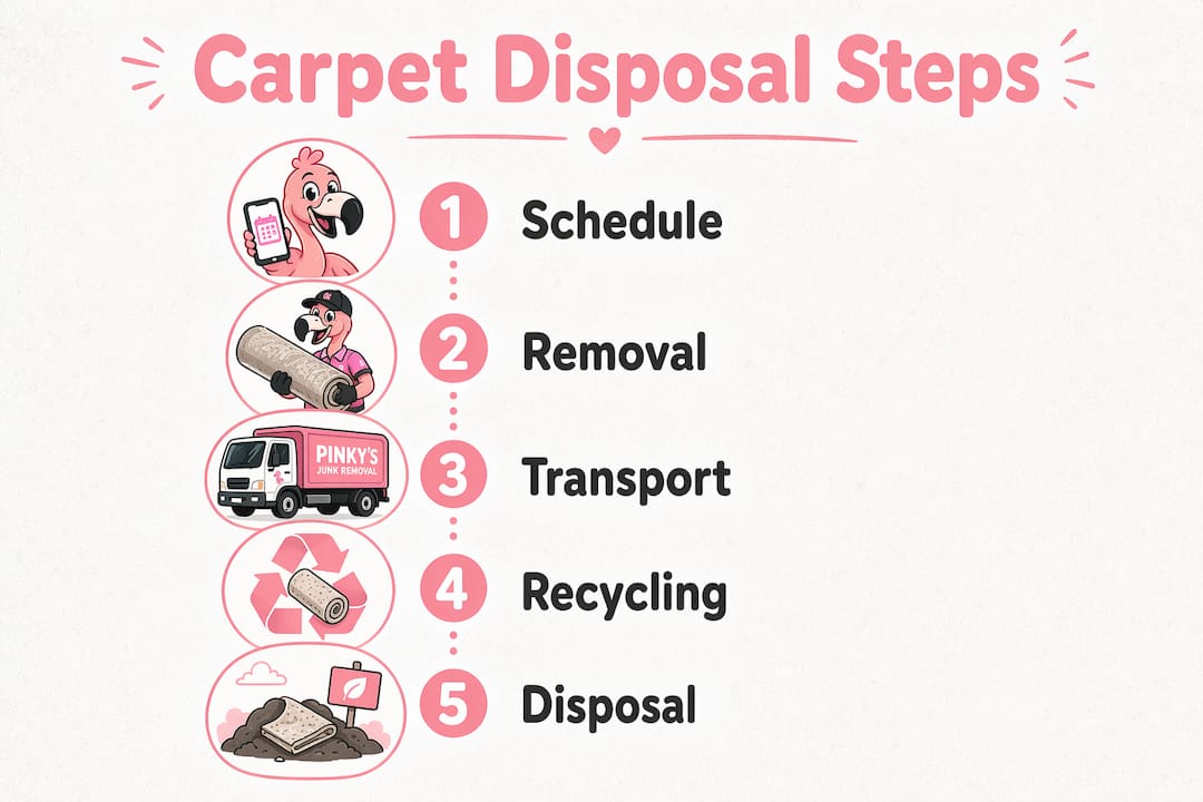 Infographic showing five-step carpet disposal process