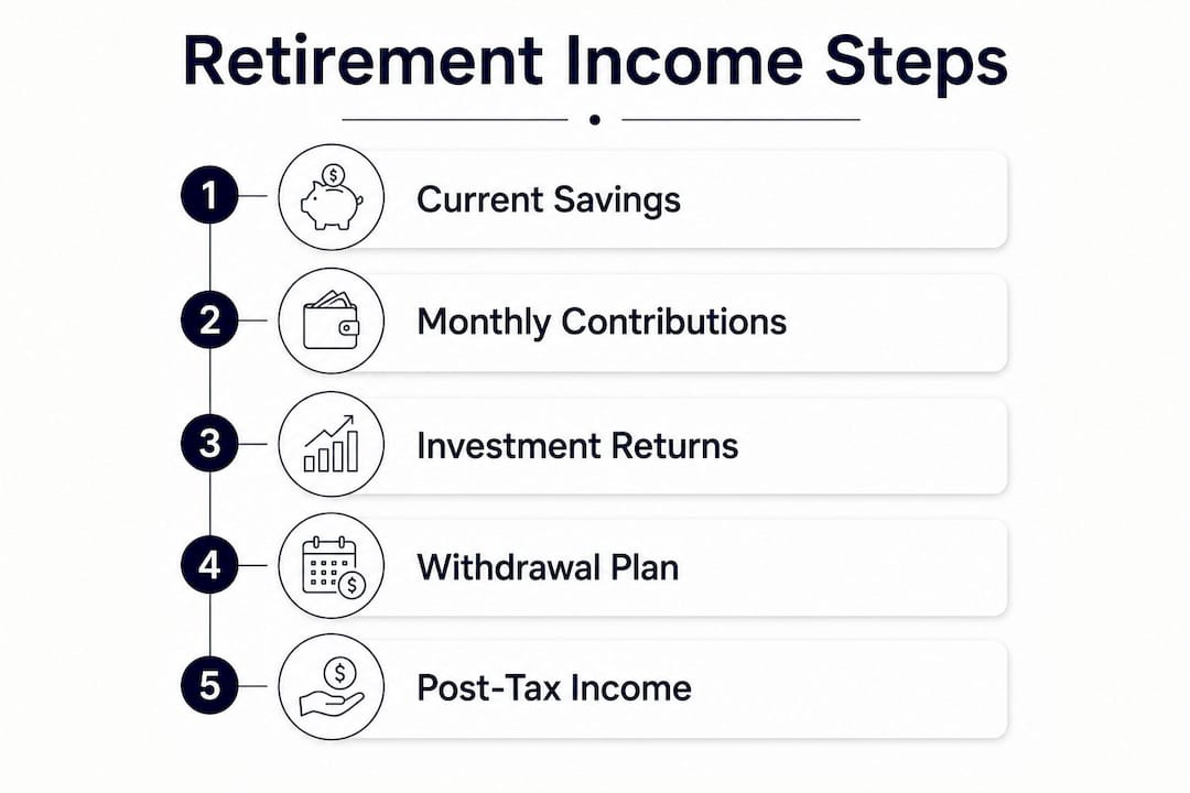 Infographic showing steps to calculate retirement income