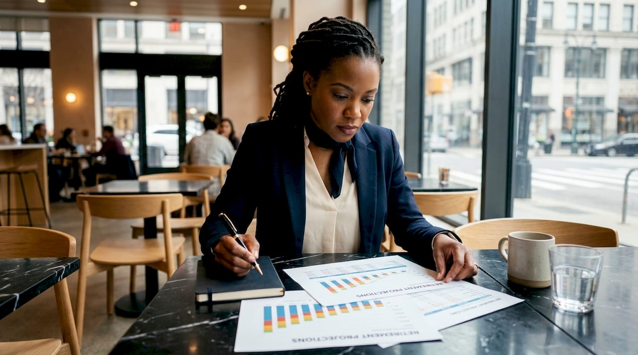 Woman reviewing retirement calculator results