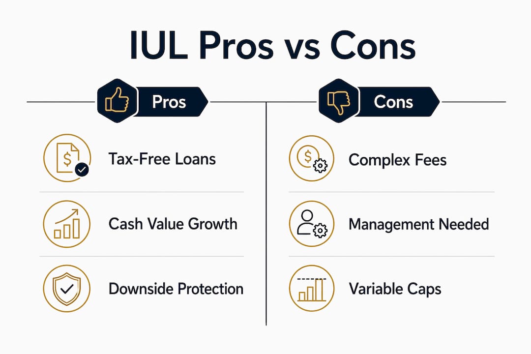 Infographic comparing IUL pros and cons