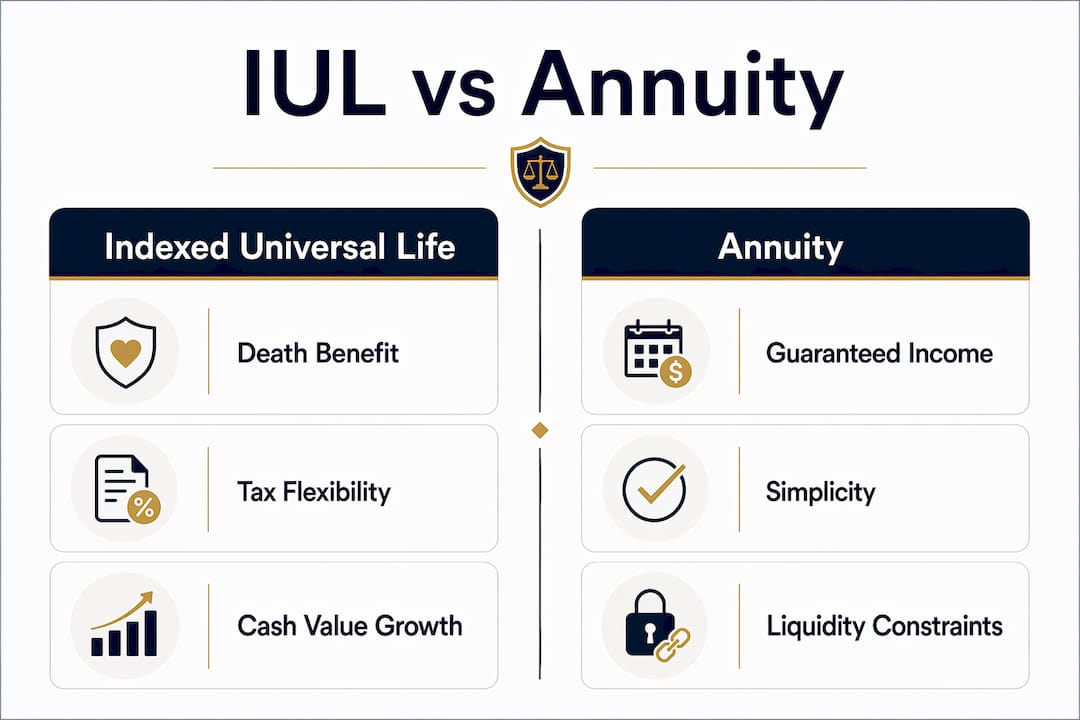 Infographic comparing IUL and annuity features side by side
