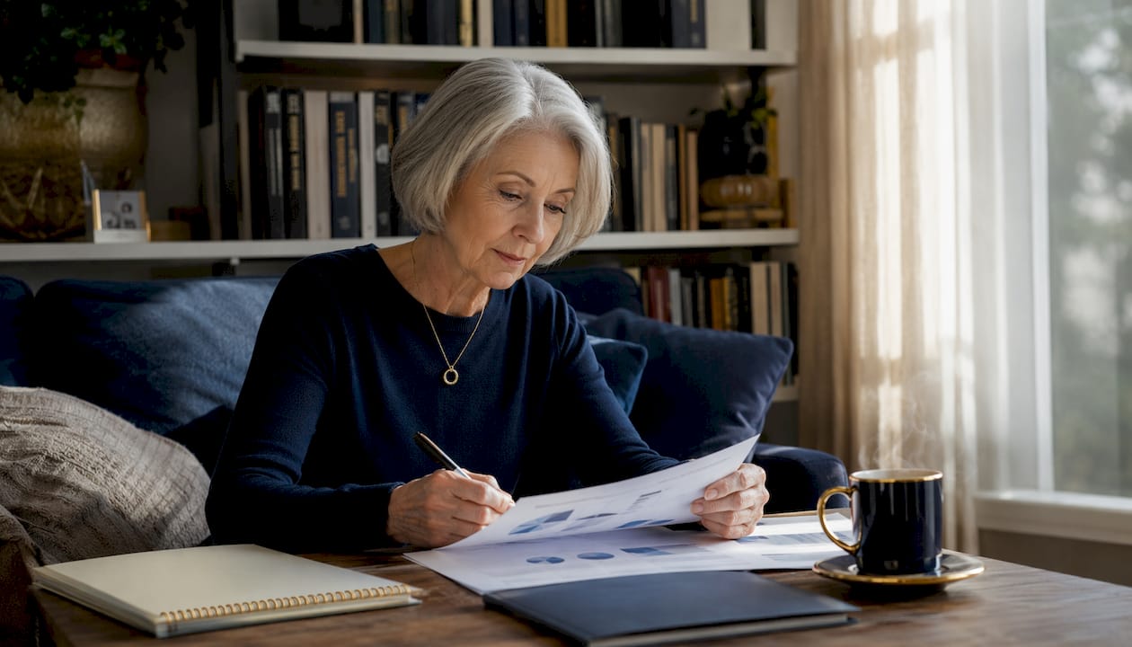 Hands reviewing life insurance cash value documents