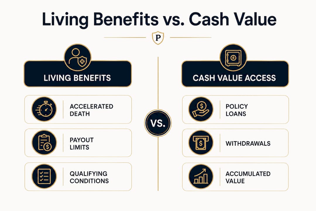 Infographic comparing living benefits and cash value access