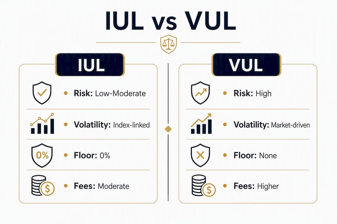 Infographic comparing IUL and VUL features