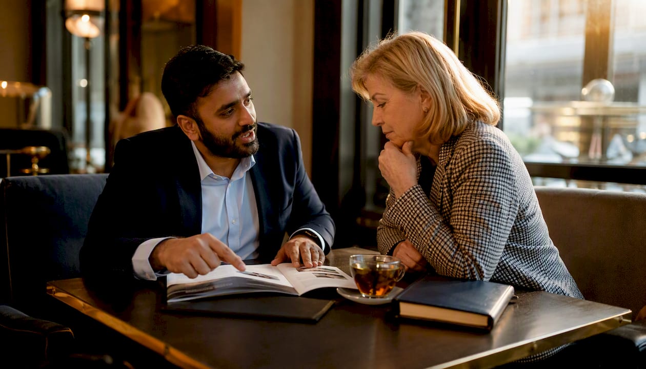 Financial advisor explaining cash growth strategy to client