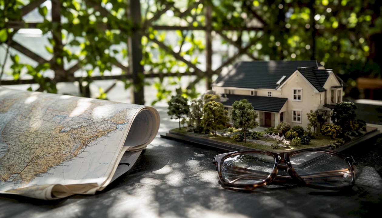 Map with house model representing state estate tax