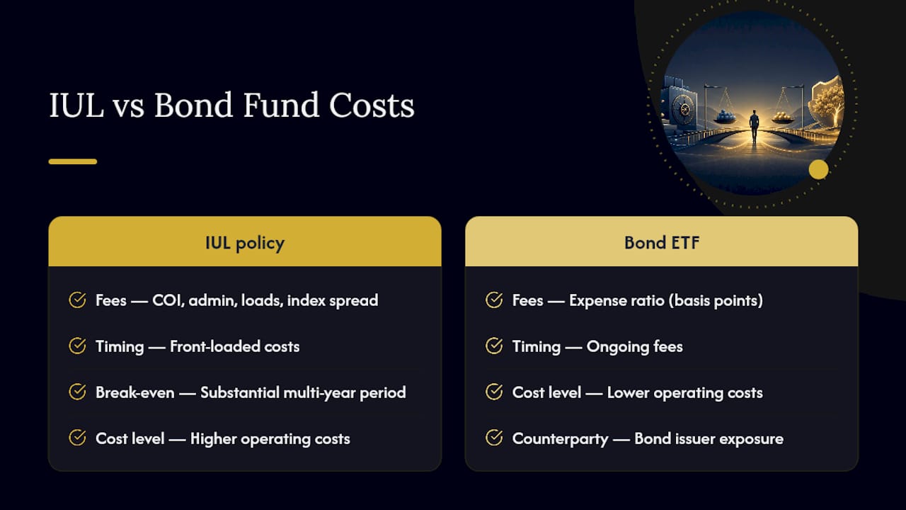 Cost comparison between IUL and bond funds