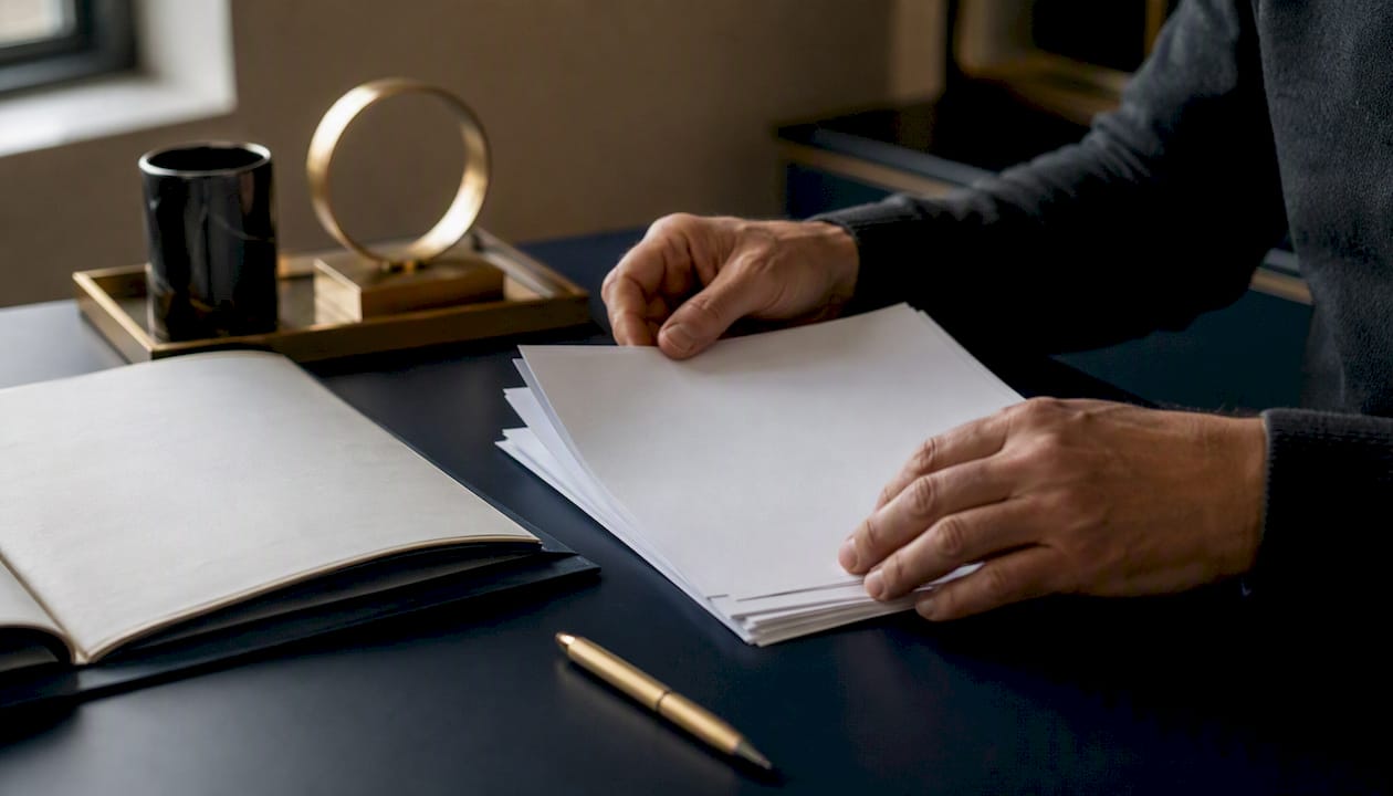 Hands organizing retirement tax documents