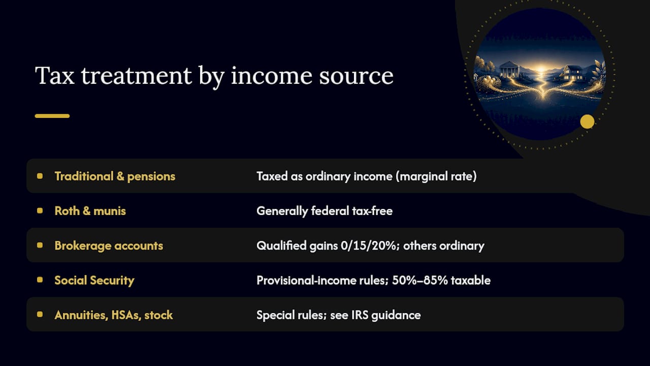 Diagram categorizing taxable and non-taxable retirement income