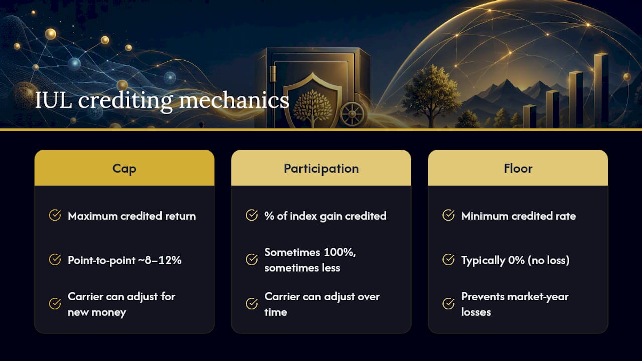 Diagram of IUL cash value growth mechanics