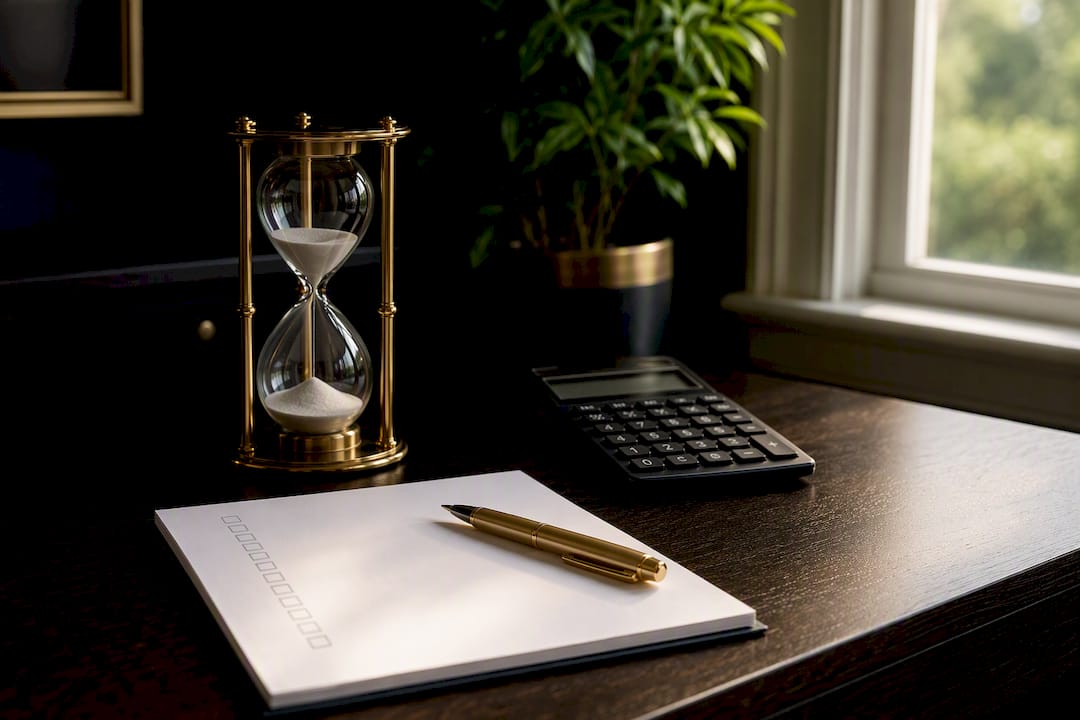 Retirement planning checklist with pen and calculator