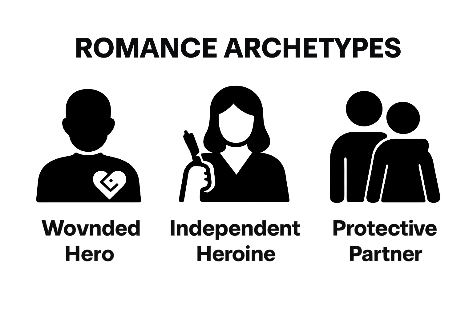 Icons depicting main romance character archetypes