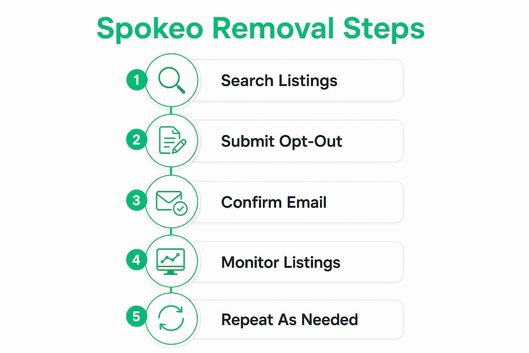 Infographic showing step-by-step Spokeo removal process