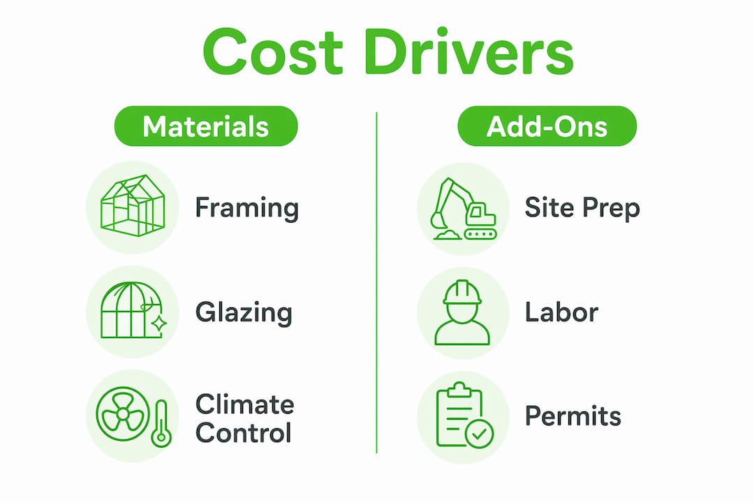 Infographic showing greenhouse cost drivers