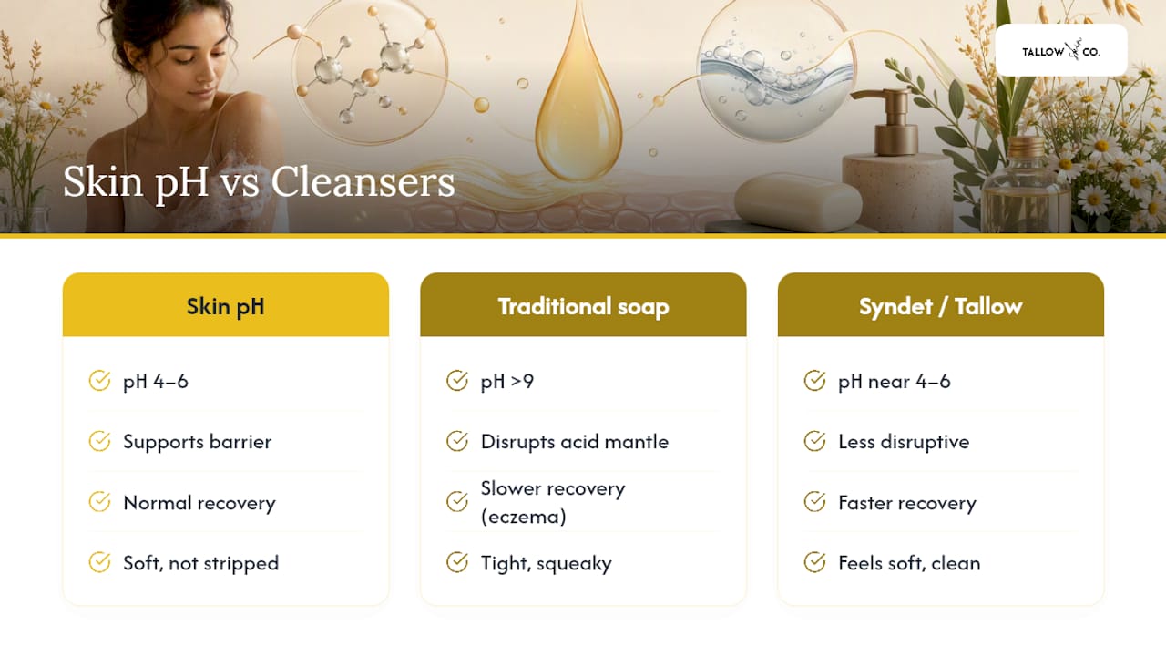 Diagram comparing skin and cleanser pH levels