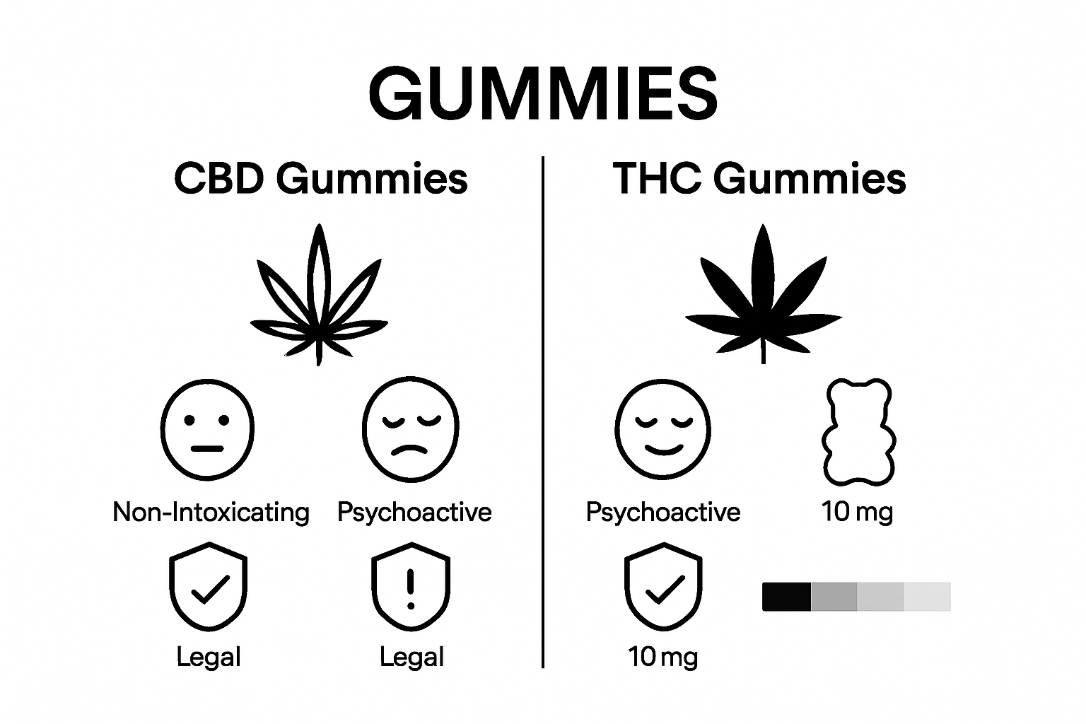 Side-by-side CBD vs THC gummies visual comparison infographic