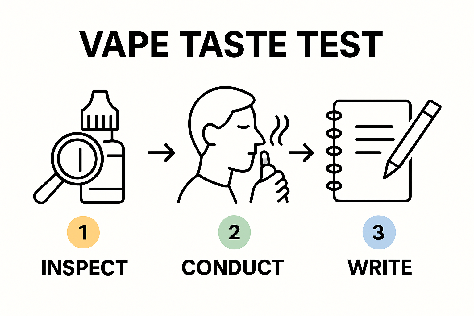 Three-step process for explaining vape flavors: identify, taste, record notes