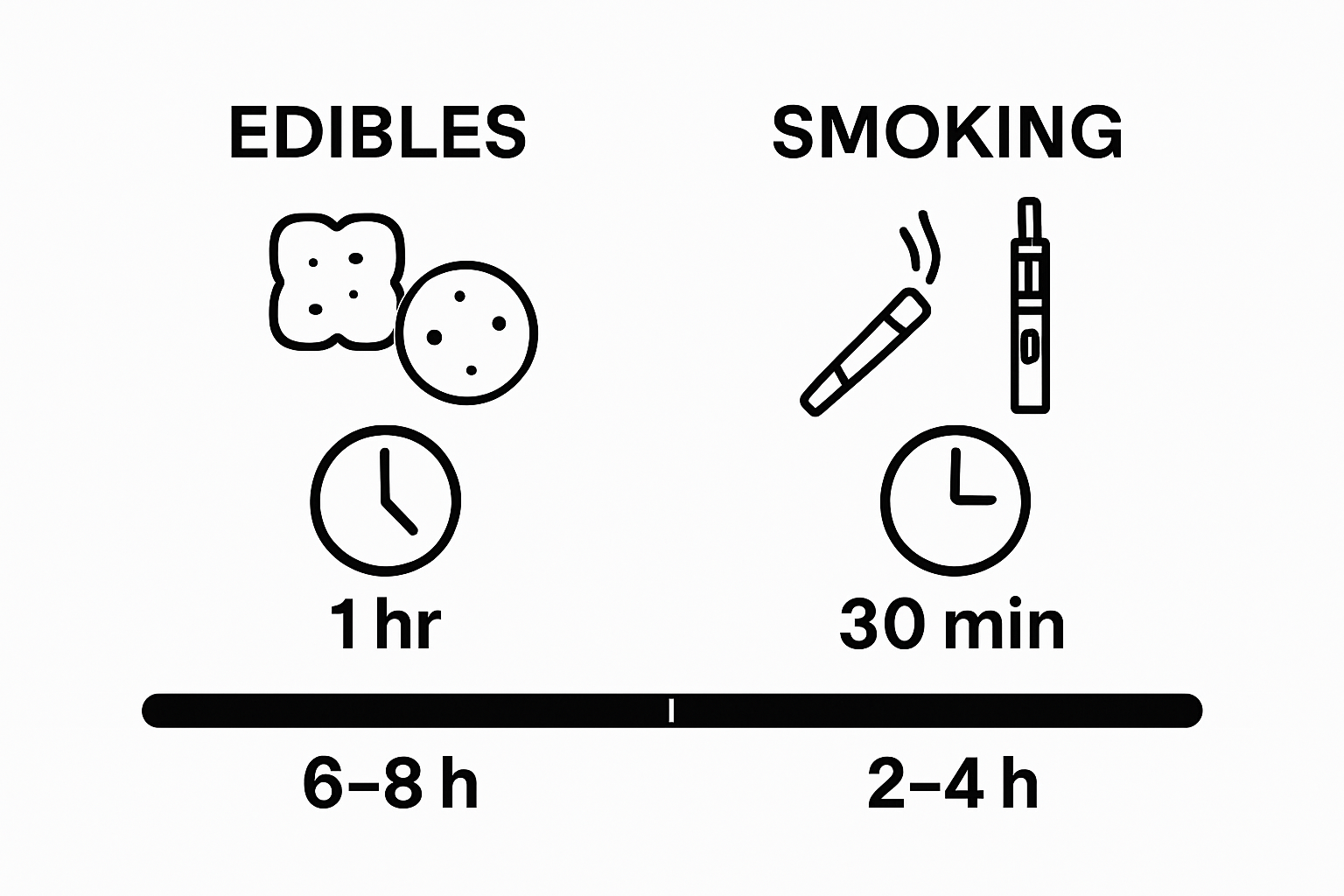 Infographic comparing onset and duration for edibles versus smoking